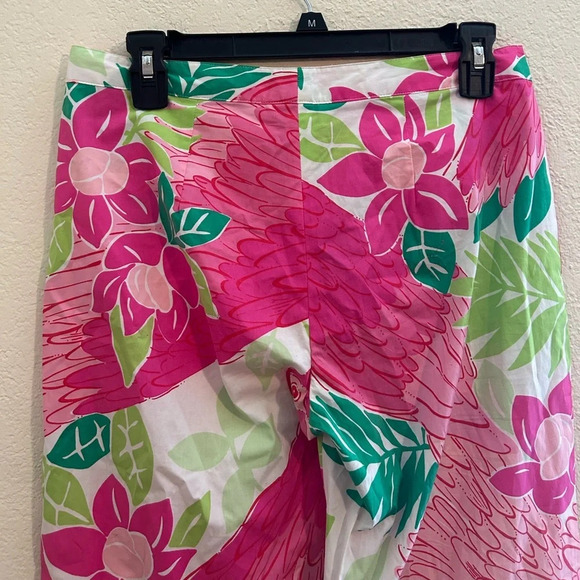 Vintage Lilly Pulitzer Ports Of Caw Wide Leg Pant Pink/Green Parrot Floral Sz 4 - Picture 6 of 9